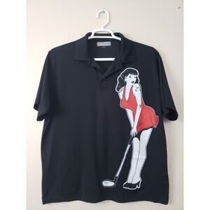 Tattoo Golf Polo Performance Shirt Mens Size L Graphic Print Pinup Girl Black